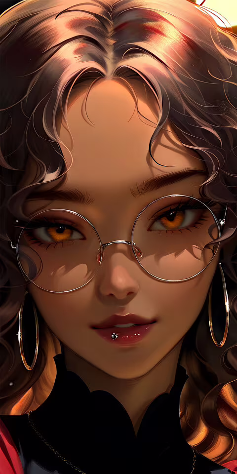 A detailed digital portrait of Priya from Turning Red. She has wavy dark hair, warm... Nokia C1 wallpaper