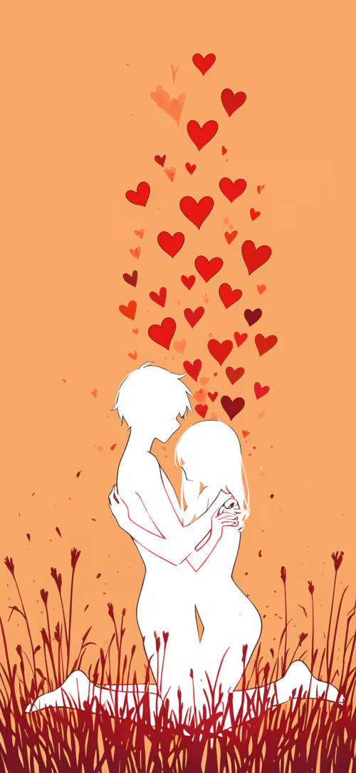 An anime girl with long, blue-grey hair and closed eyes, standing in a field against... Apple iPhone 16 Plus free background images