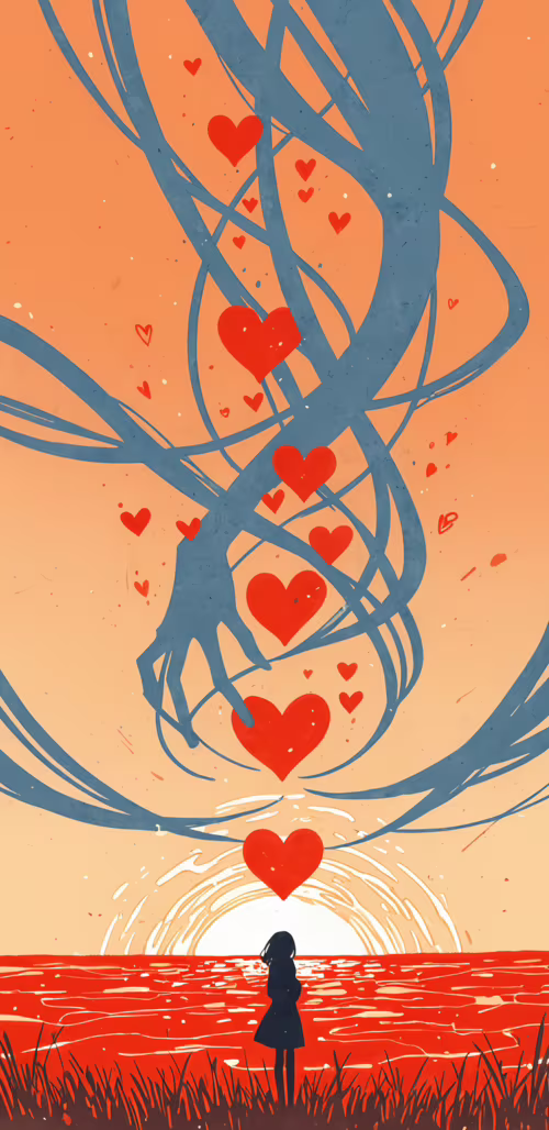 An anime girl with long, blue-grey hair and closed eyes, standing in a field against... Google Pixel 3a mobile wallpaper