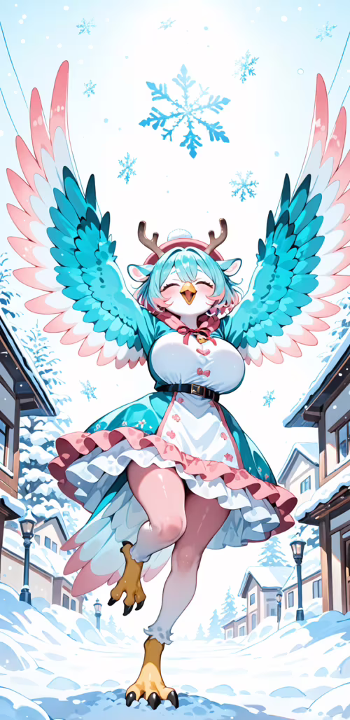 An anime-style illustration of a joyful female character with pink hair, reindeer... Samsung Galaxy A8 Star free hd wallpapers