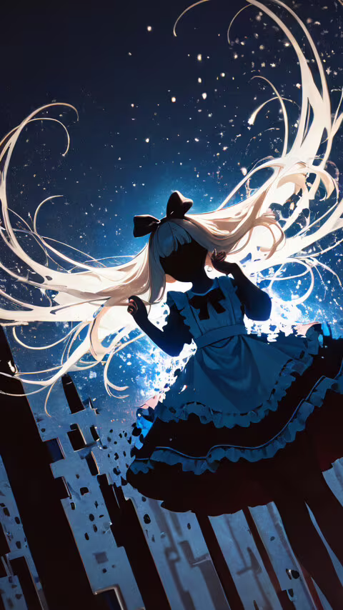 An artistic illustration of Alice from Alice in Wonderland, portrayed as a faceless... Vodafone Smart E8 wallpapers for android