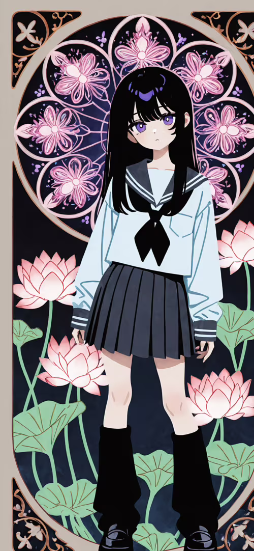 Anime girl in school uniform standing against a floral background Honor 50 Pro free hd wallpapers