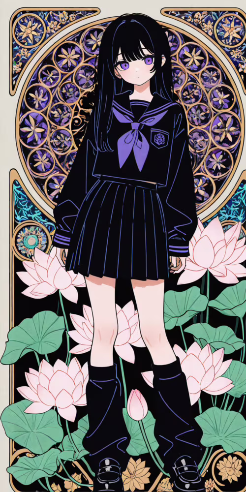 Anime girl in school uniform standing against a floral background Doogee S55