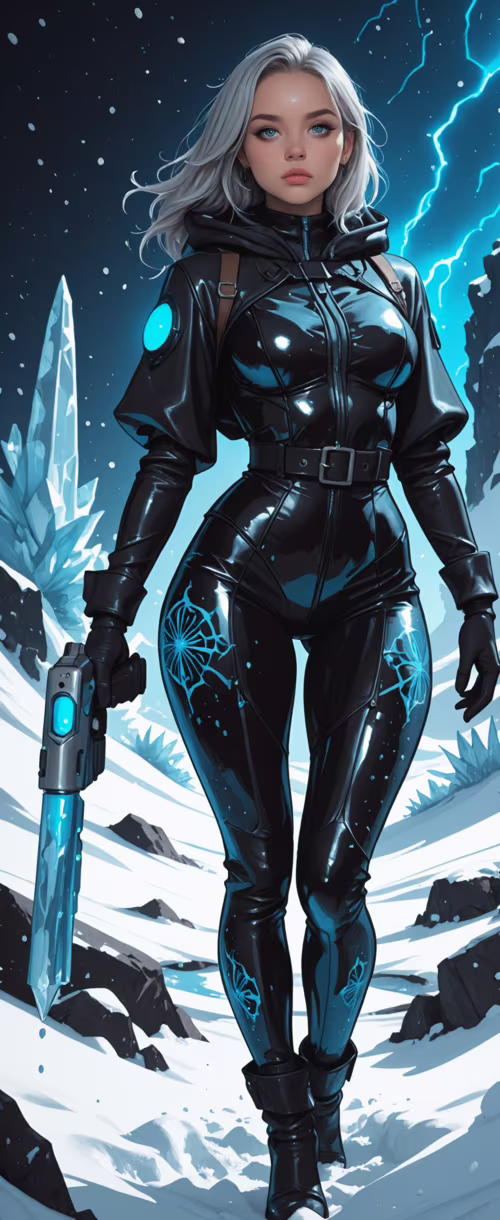 A female sci-fi character with long silver hair and bright blue eyes, wearing a tight... Samsung Galaxy Z Flip wallpaper images