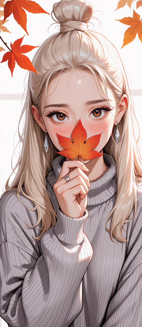 An anime-style illustration of a young woman with platinum blonde hair in a topknot,... Redmi 10C wallpapers for android