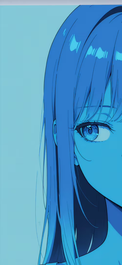 A profile view of an anime-style girl with short blue hair, mostly in shadow against... Apple iPhone 11 wallpaper