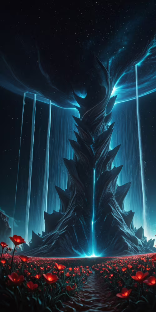 A surreal fantasy scene depicting a glowing blue waterfall flowing from a swirling... Honor 7A background images hd