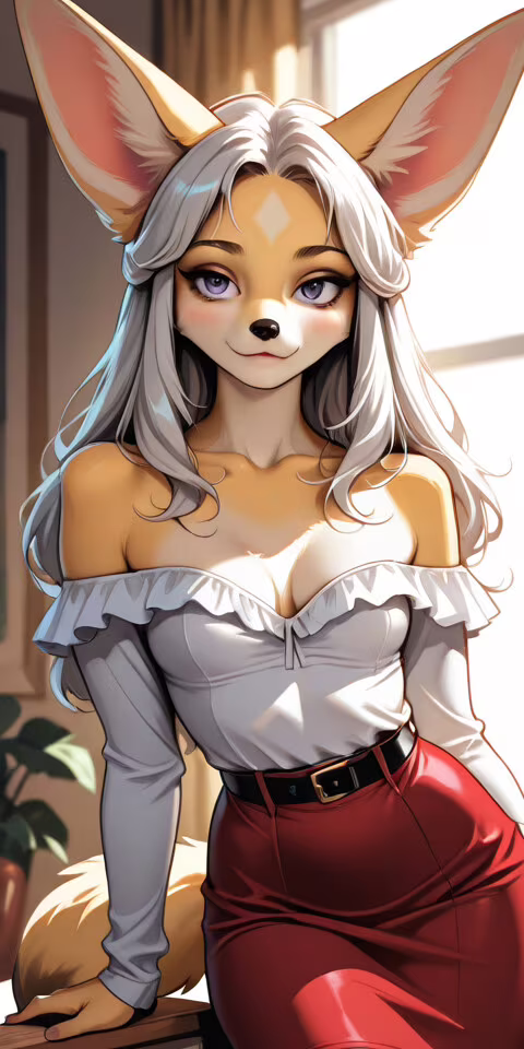 An anime-style illustration of a female fennec fox character with long silver hair... Blackview A20 wallpapers for android