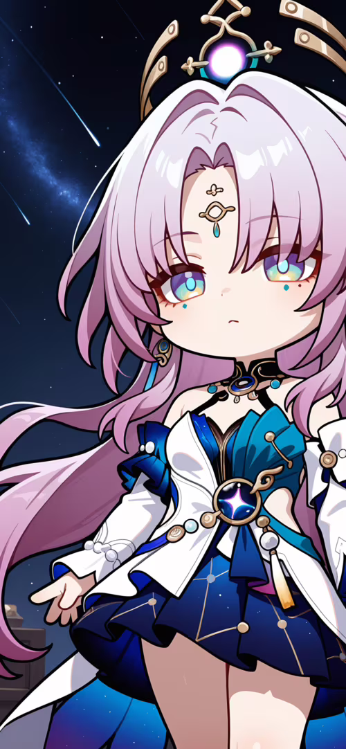 A cute chibi drawing of Fu Xuan from Honkai: Star Rail. She has long pink hair, a... Apple iPhone 13 wallpapers for android