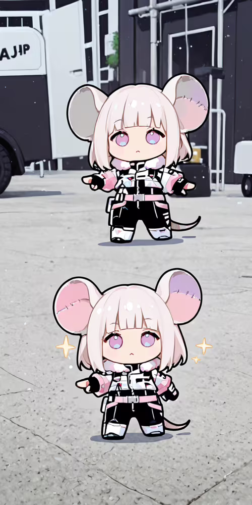 Three identical chibi anime girls with white hair and large mouse ears, dressed in... LG Q7 plus background images hd