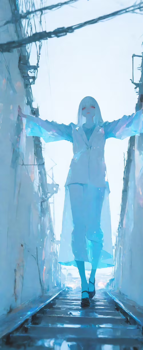 A low-angle digital painting of a woman with long white hair, identified as Cibo... Tecno Phantom V Flip2 cell phone backgrounds free