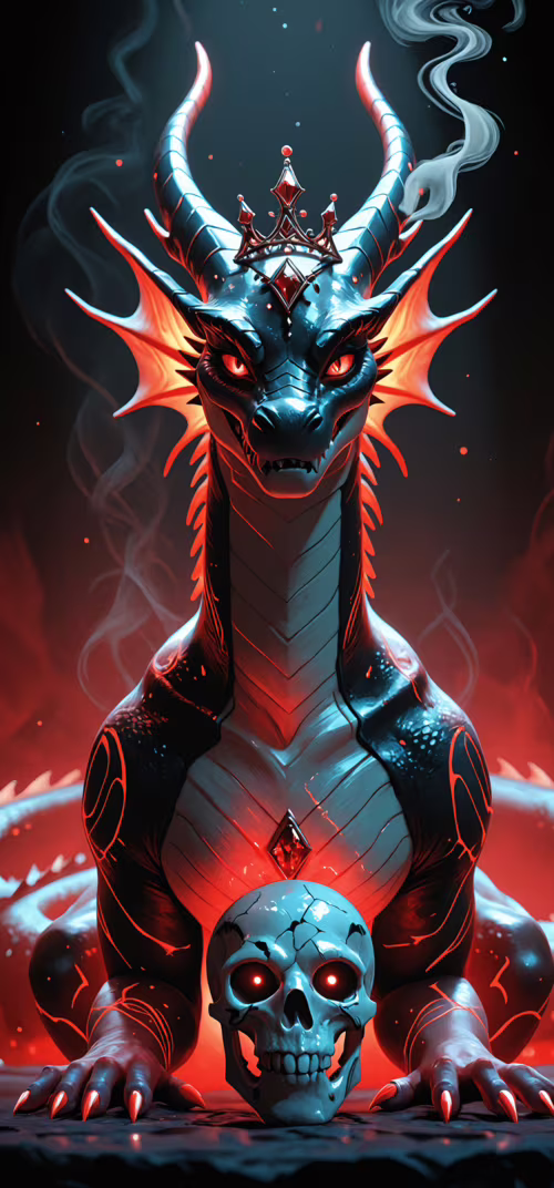 A fantasy portrait of a female dragonkin with a white skull-like face, glowing red... Samsung Galaxy Note 20 Ultra free background