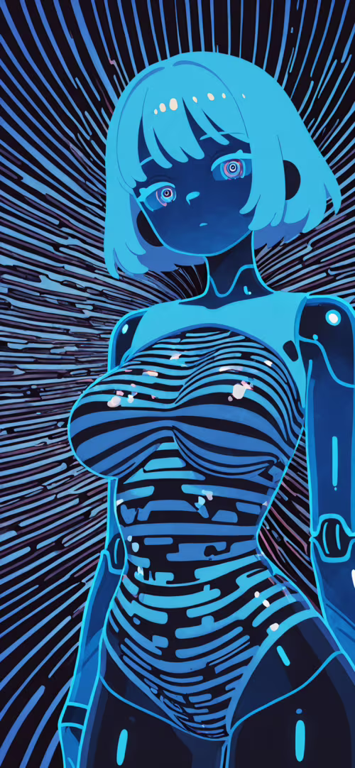 A close-up illustration of an anime girl with blue hair and skin. Her body is transparent,... Redmi Note 9T free hd wallpapers