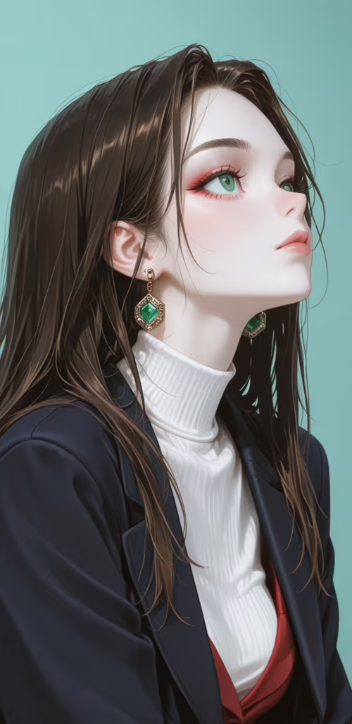 A digital illustration of a stylish young woman with long brown hair and green eyes... Samsung Galaxy A01 Core