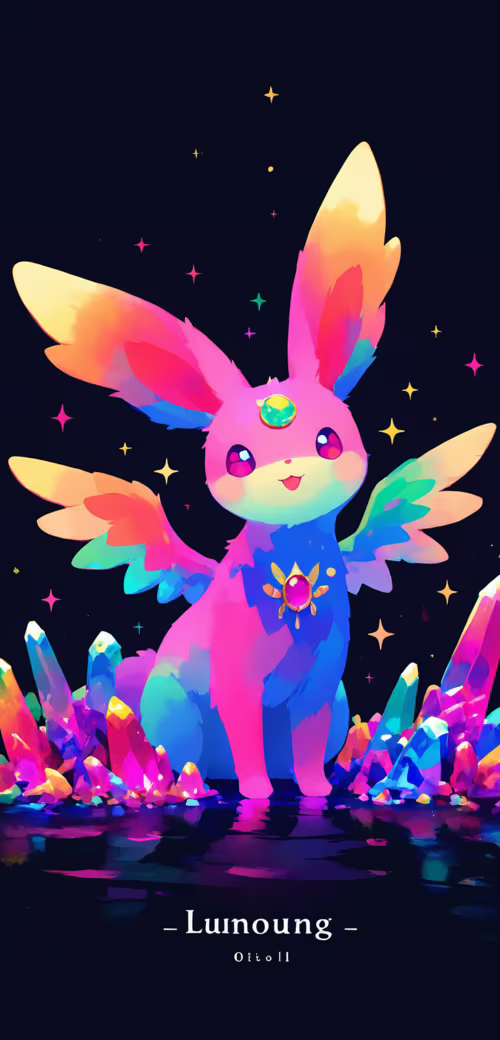 A cute, multicolored fantasy creature resembling a winged rabbit, identified as Carbuncle,... Doro 8080 hd background