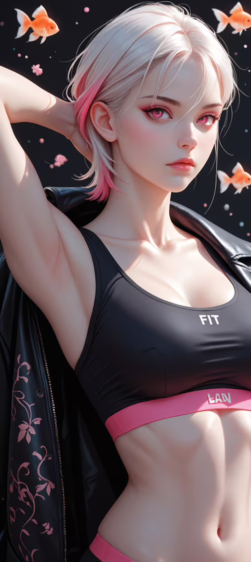 A portrait of a beautiful young woman with short white and pink hair and glowing... Redmi Note 13 Pro plus wallpaper photo gallery download