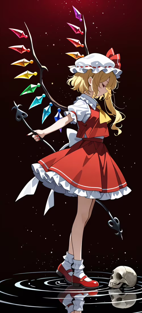 Full body illustration of Flandre Scarlet from Touhou Project standing in profile... Huawei Mate 40 wallpaper images