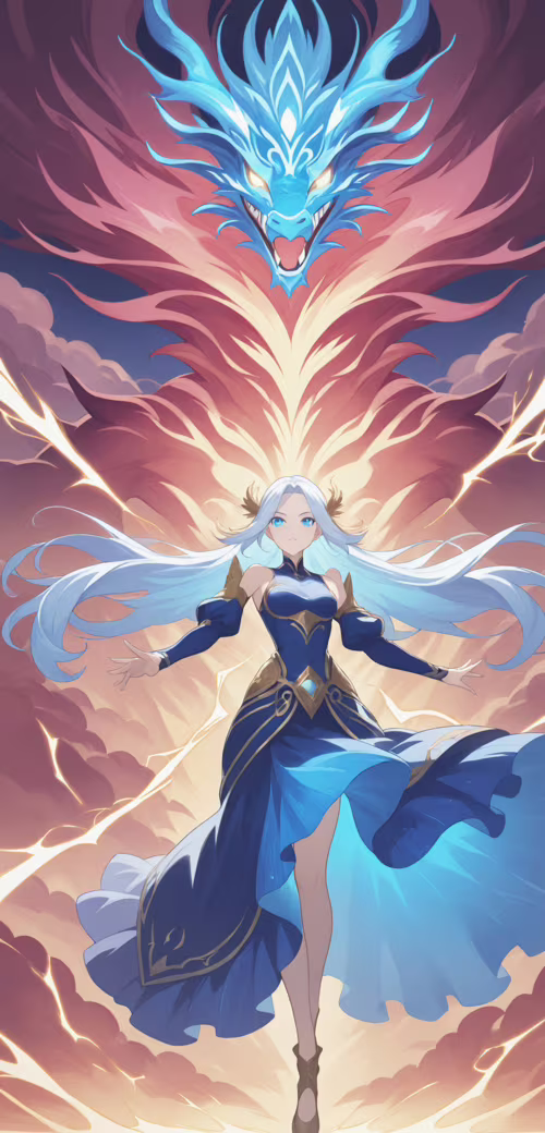 An anime-style digital painting of Furina from Genshin Impact. She has short white...