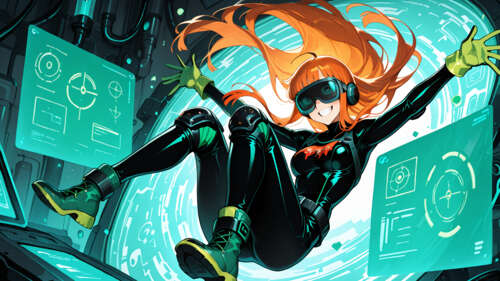 An anime-style illustration of Futaba Sakura from Persona 5 floating in a sci-fi... 4K (Ultra HD) wallpaper