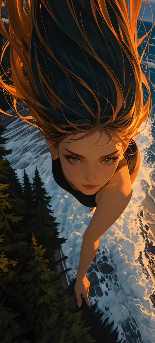 An illustration of a young woman with long, windswept blonde and dark hair, wearing... Vivo X51 5G