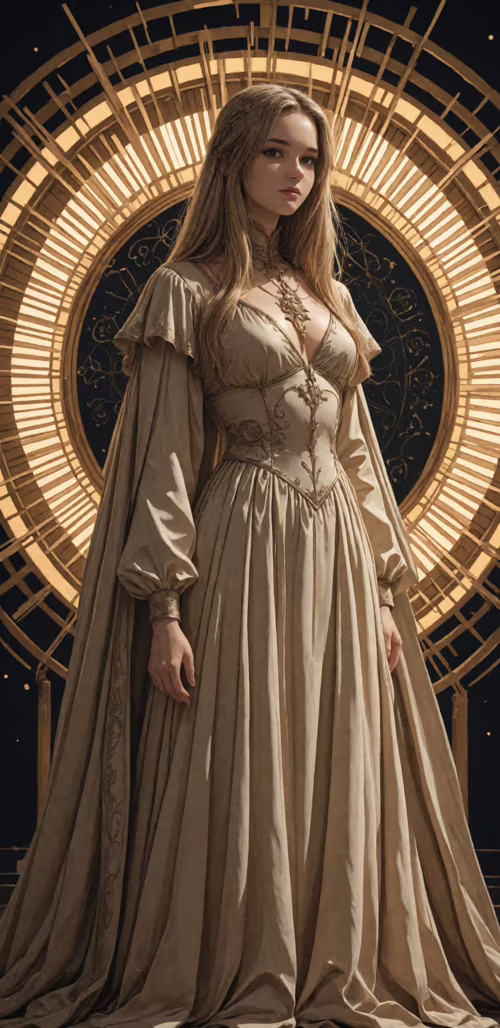 A beautiful young woman with long blonde hair and large golden wings, dressed as... Samsung Galaxy J4 Core lock screen wallpaper