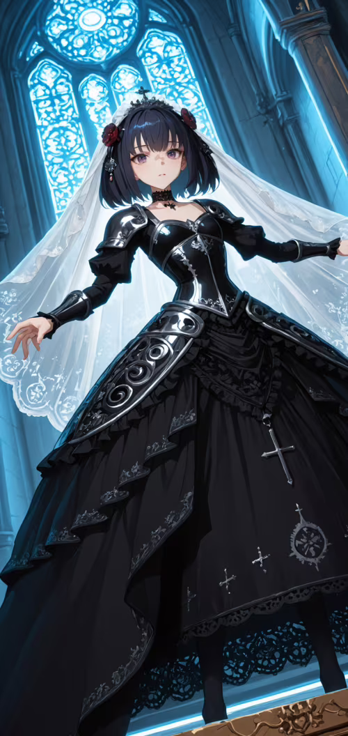 An anime-style illustration of a young woman with short blue hair and a golden tiara,...