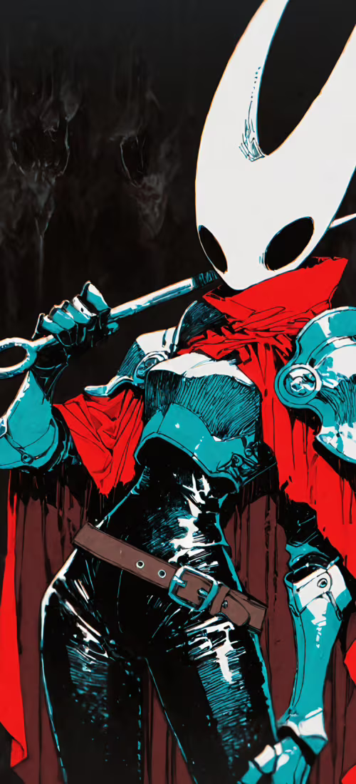 A digital illustration of Hornet from Hollow Knight. She is wearing detailed metallic... Huawei P40 Pro plus wallpaper photo gallery download