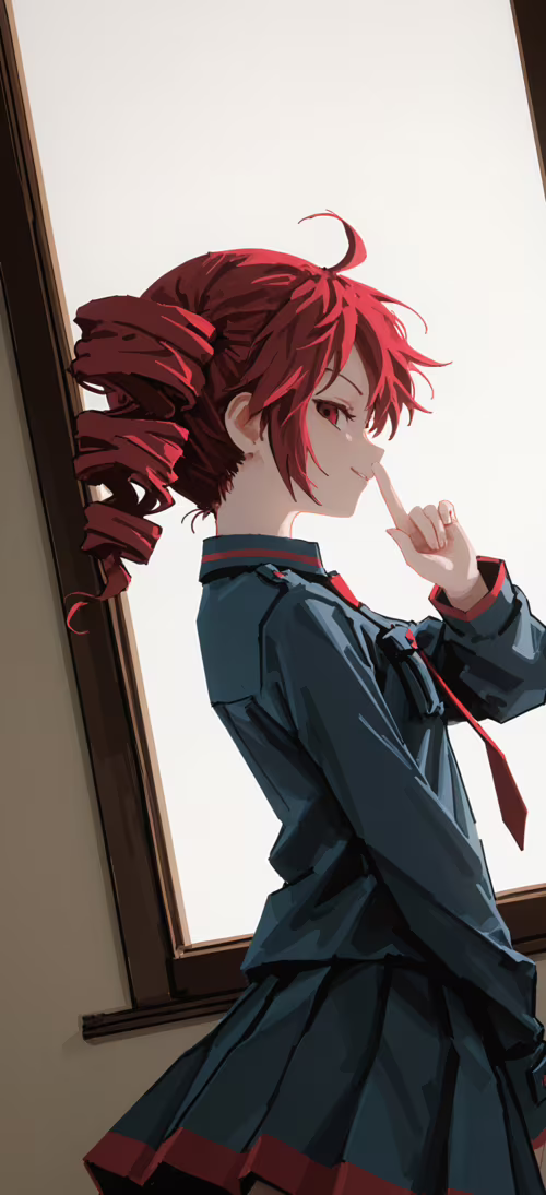 An anime-style illustration of Kasane Teto with vibrant red hair and eyes, leaning... Honor Magic6 Pro free background images