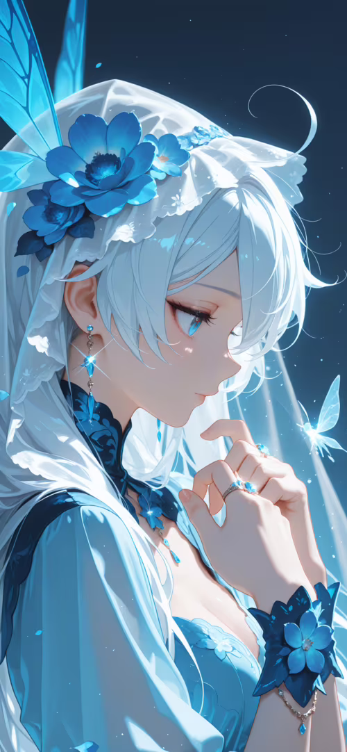 An anime illustration of Kiana Kaslana, a young woman with long white hair and blue... Apple iPhone 14 Plus background images hd