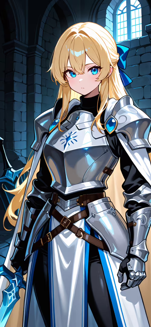 An anime-style illustration of the female knight Teresa du Laurentia with long blonde... Redmi Note 9 4G lock screen wallpaper