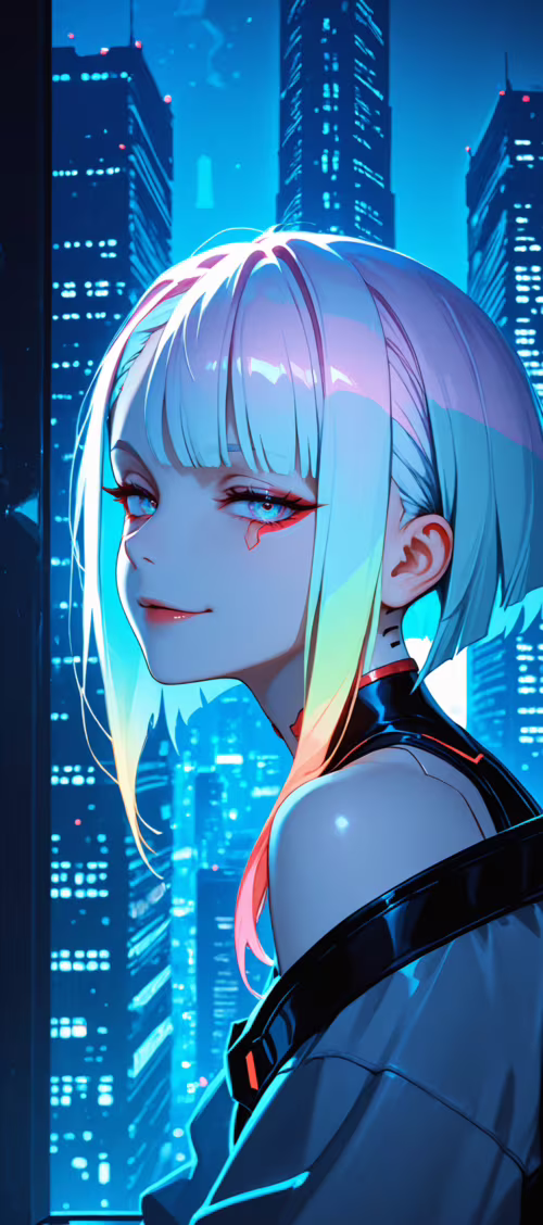 An anime-style illustration of Lucy from Cyberpunk: Edgerunners, a young woman with... Infinix Zero 40 free wallpaper
