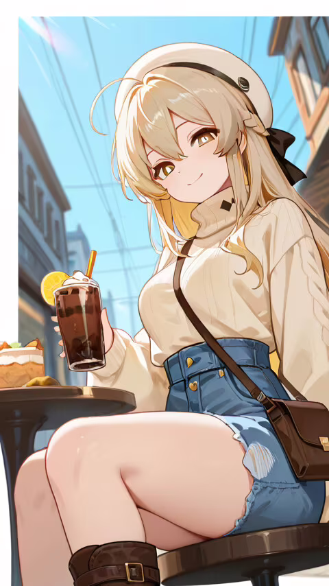 Lumine from Genshin Impact, a beautiful anime girl with long blonde hair, sitting... Sony Xperia E3 hand phone wallpaper