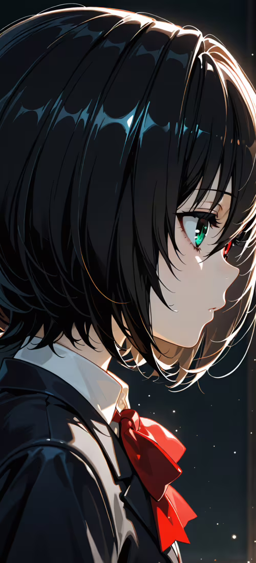 A close-up illustration of Misaki Mei from the anime 'Another', shown in profile.... Huawei P40 Pro plus hand phone wallpaper