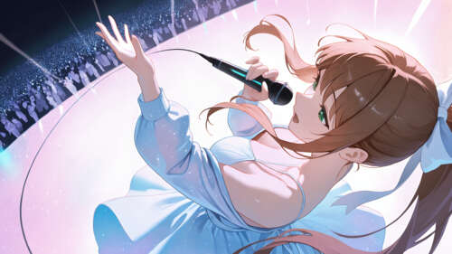 An anime-style illustration of Monika from Doki Doki Literature Club! singing on... 4K (Ultra HD) hd background