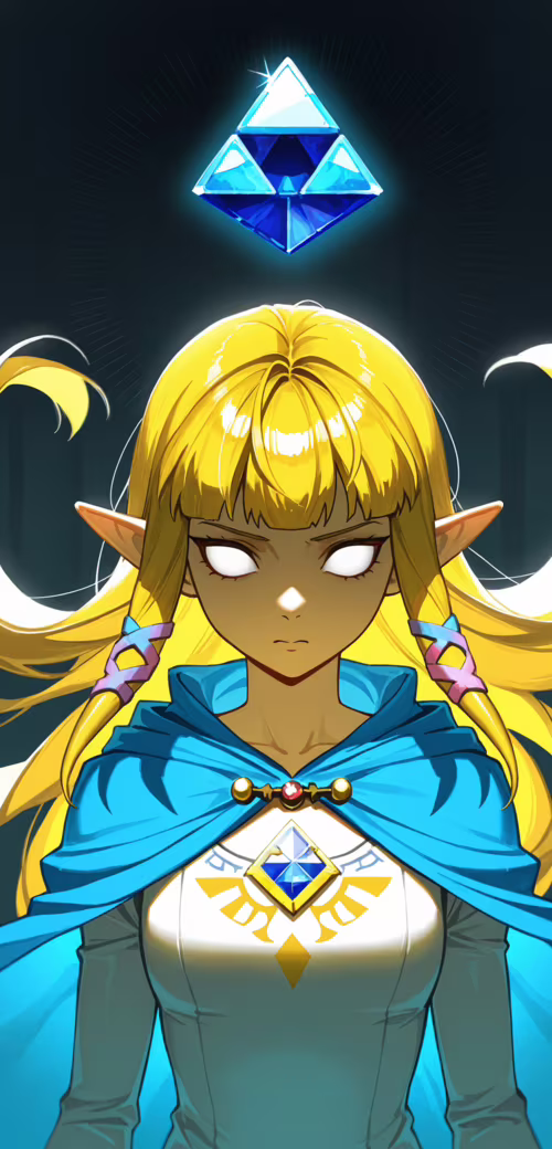 An anime-style illustration of Princess Zelda with glowing blue eyes, wearing a blue... Doogee S90C lock screen wallpaper