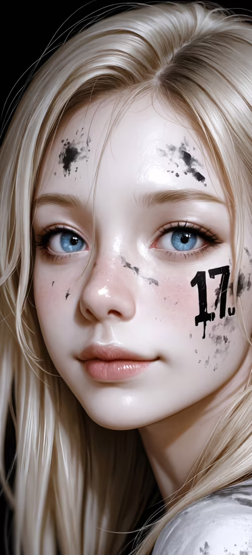 Close-up portrait of a young woman with long platinum blonde hair and striking blue... OnePlus 12R hd background