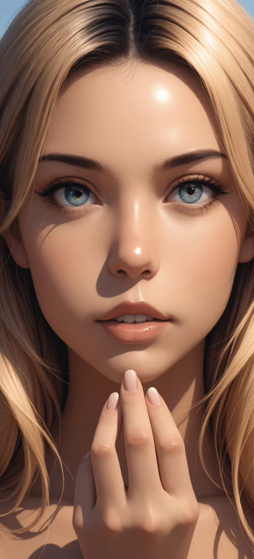 A close-up portrait of a young woman with fair skin, long blonde hair, and large,... OnePlus 12R cell phone backgrounds free