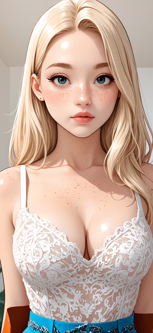A close-up digital illustration of a young woman with long blonde hair, big brown... Honor 50 Pro wallpaper images
