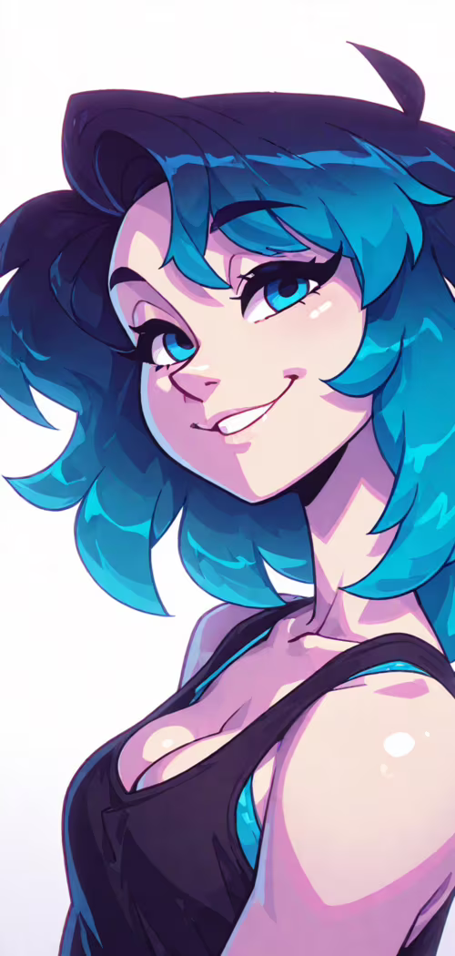 A stylized portrait of a young woman named Raelyn with short, messy blue and purple... Cubot Max 2 free background images