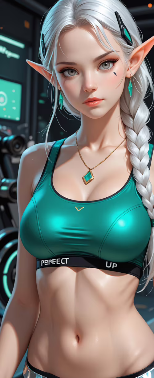 A close-up portrait of a young woman with elf ears and long, braided white hair.... Samsung Galaxy Z Flip download free phone wallpaper