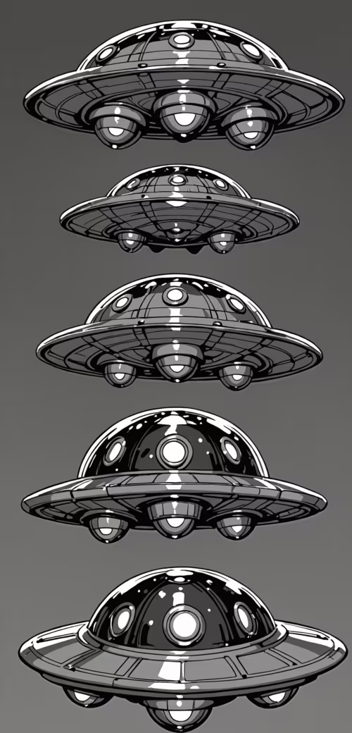 A large, green cartoon flying saucer with glowing yellow lights and an antenna, set... Doogee S55 free hd wallpapers