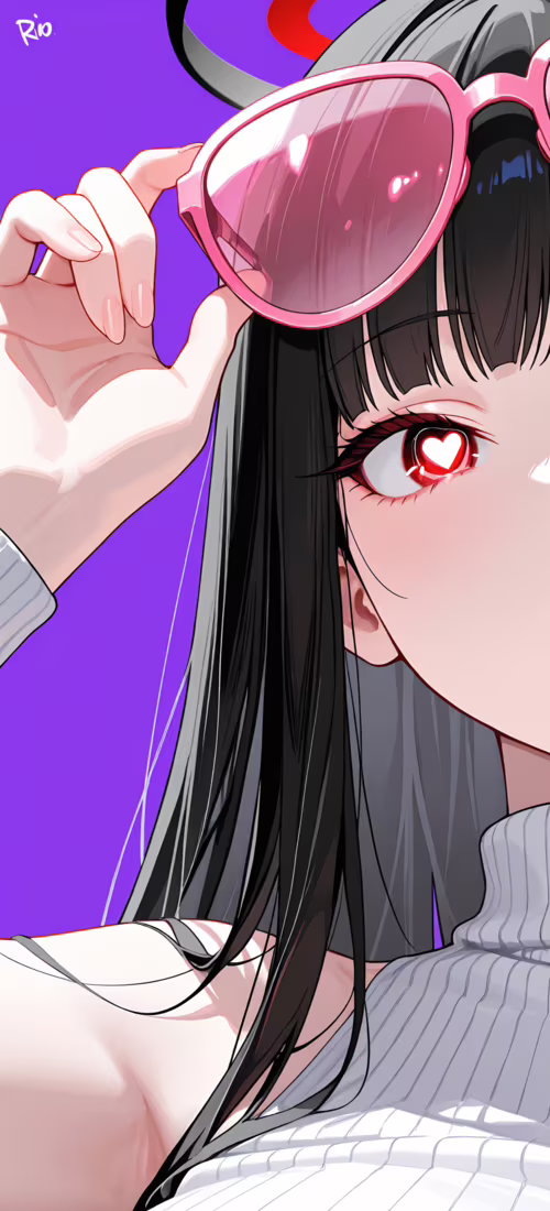 An anime girl with long black hair, identified as Rio Tsukatsuki from Blue Archive,... Huawei P40 Pro plus free wallpaper