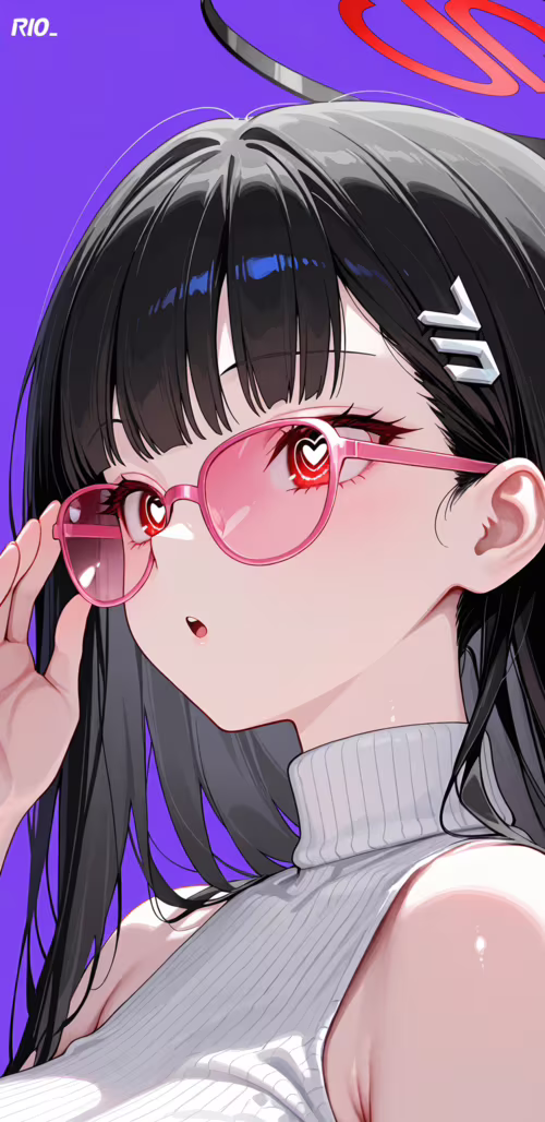 An anime girl with long black hair, identified as Rio Tsukatsuki from Blue Archive,... Google Pixel 3a lock screen wallpaper