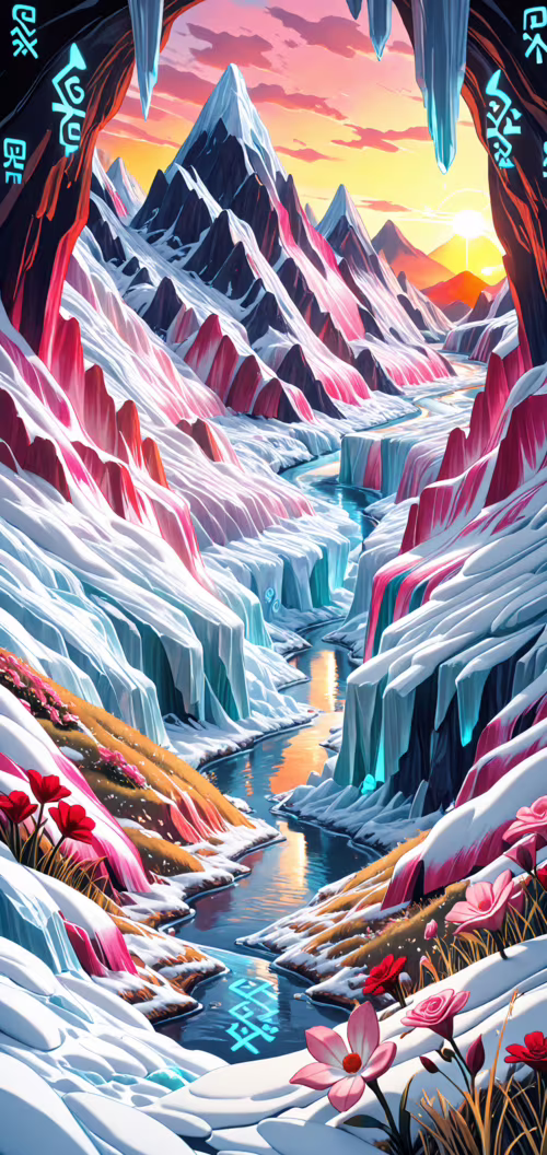 An anime-style illustration of a mystical woman with dark skin, glowing cyan runes,...