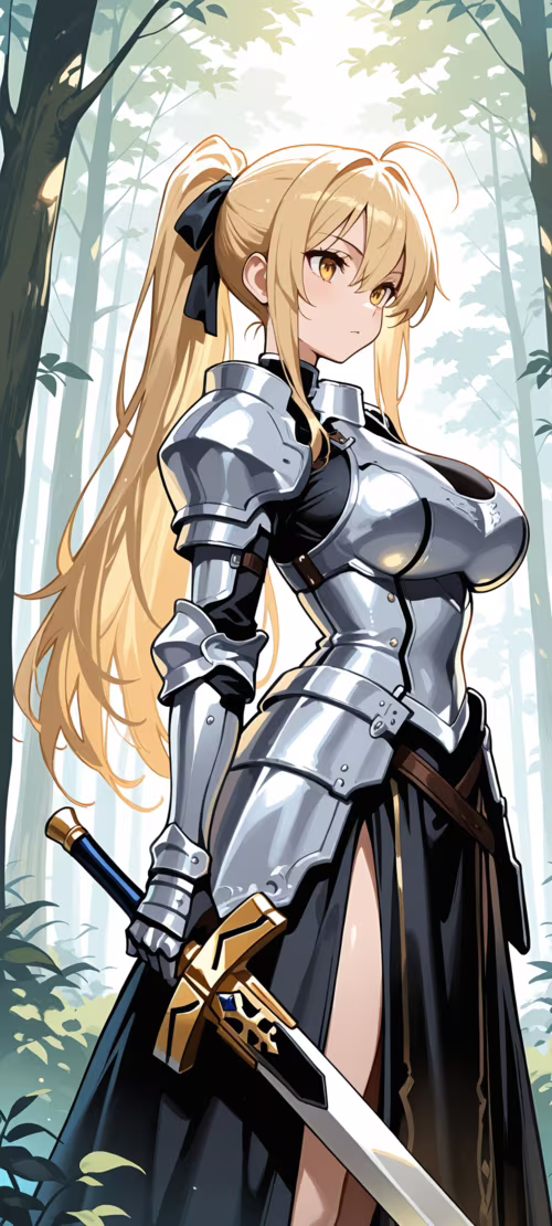 An anime illustration of Saber Artoria Pendragon, a blonde knight in full silver... Redmi Note 10 Pro pictures for wallpaper
