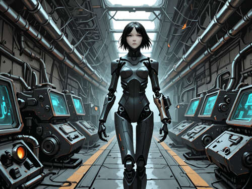 Una ilustración de cuerpo entero del personaje cyborg Sanakan, del manga BLAME!,... 1024x768