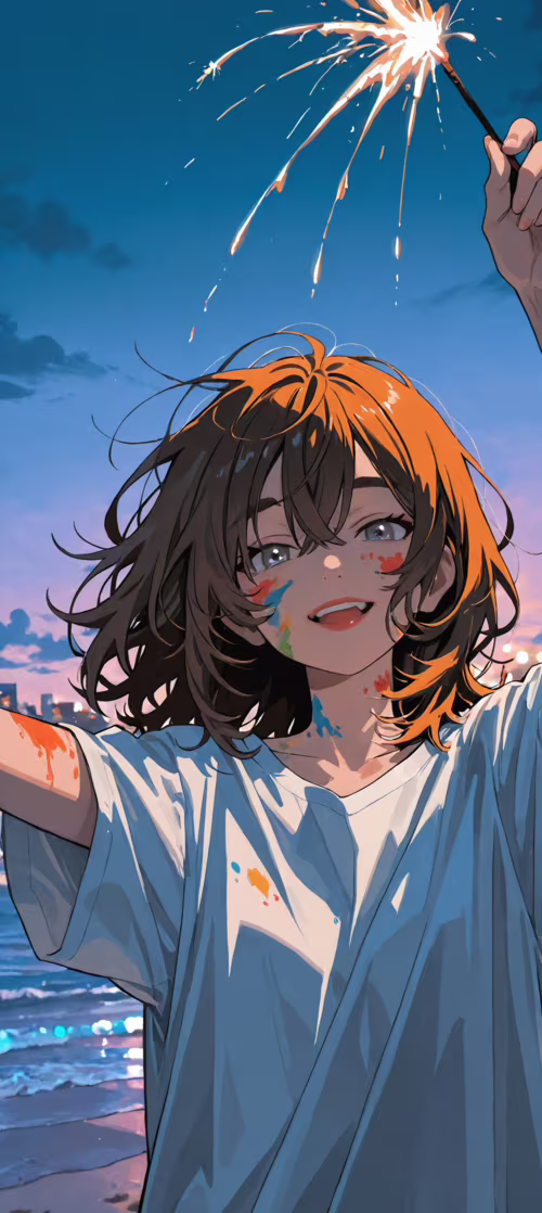 A young woman with brown hair and colorful face paint holds a lit sparkler above... Redmi Note 13 Pro plus wallpaper photo gallery download