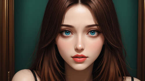 A digital portrait of a young woman with long dark hair and glowing amber eyes, wearing... 4K (Ultra HD) wallpaper images
