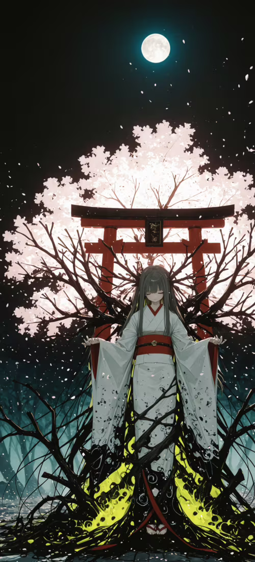 An anime-style illustration of a young woman with dark hair in a white and black... OnePlus 12R cell phone backgrounds free