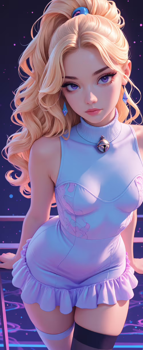 A digital illustration of a young woman with curly blonde hair in a ponytail, wearing... Samsung Galaxy Z Flip6 free background images